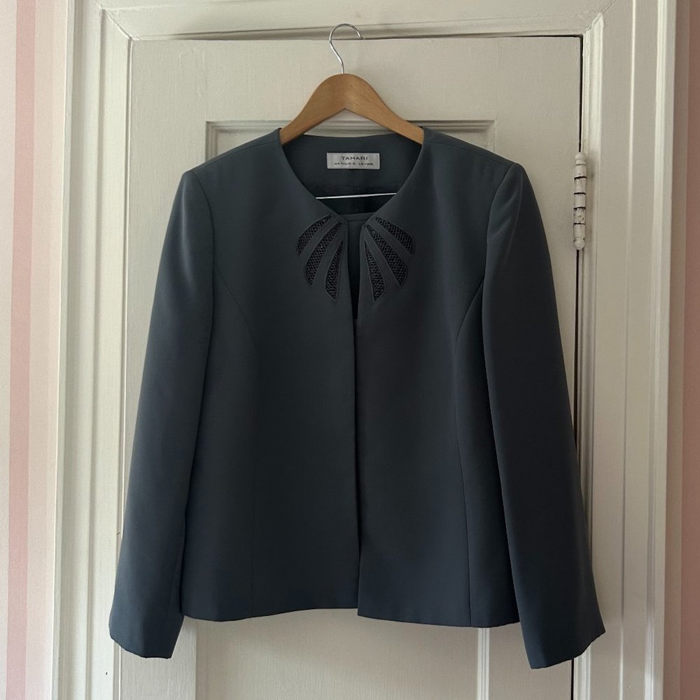 Tahari Arthur S. Levine Grey Skirt Suit with Detail Size 16